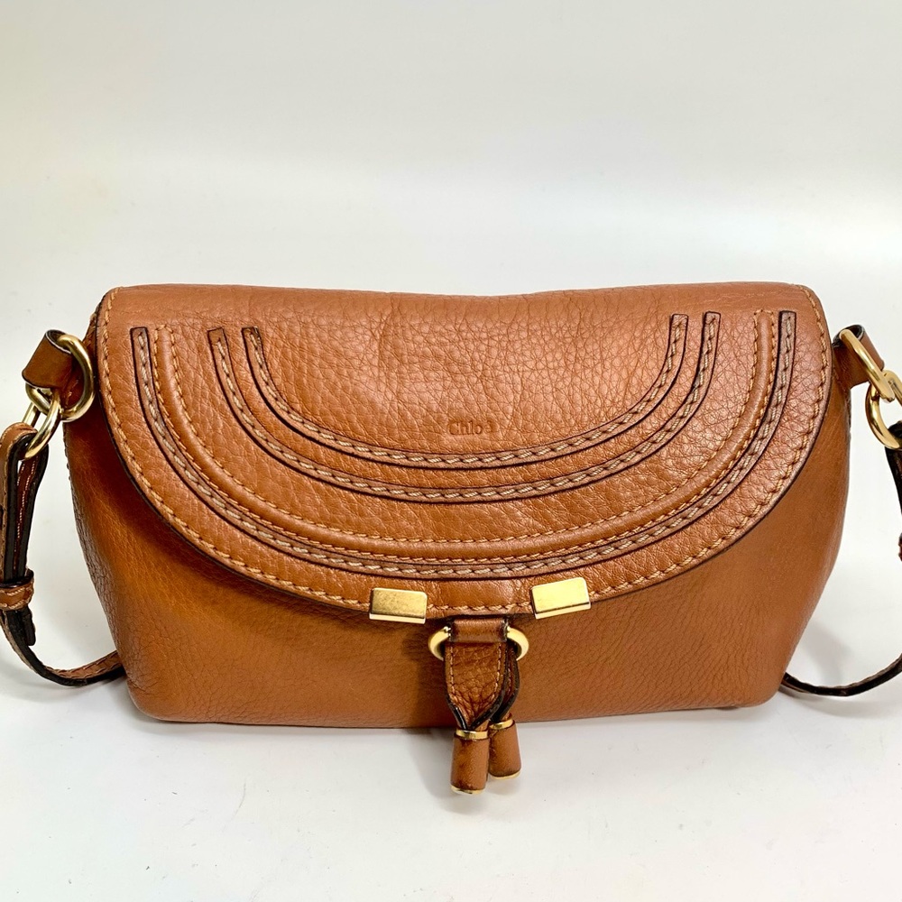 Chloe Marcie Shoulder Bag Crossbody Bag Calf Leather Tan Brown Pouchette Spain